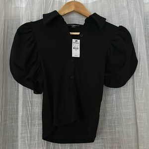 Express Women’s Puff sleeve collared top black size S NWT